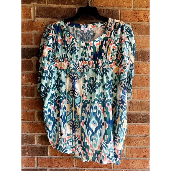 Westbound Women's Blue Geometric Round Neck Short Sleeve Blouse Size 3X NWT - Picture 2 of 5